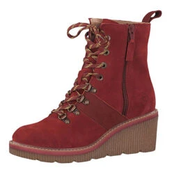 Tamaris 1-25802-33 540 Damen Keil Stiefelette Leder Brick Rot Klassische Stiefeletten - Rot -Modeschuhe 12470658 06