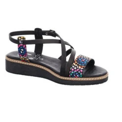 Damen Riemchensandalen Sandale Fußbett Bequem Freizeit Glattleder Gemustert Riemchensandalen - Schwarz -Modeschuhe 25014628 07