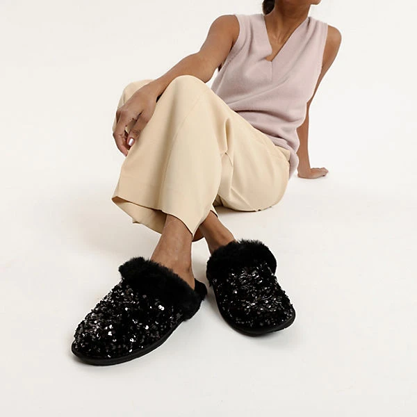 Ugg W Scuffette Ii Chunky Sequin Lammfell-Hausschuhe - Schwarz 4 Ugg W Scuffette Ii Chunky Sequin Lammfell-Hausschuhe - Schwarz – Bild 2