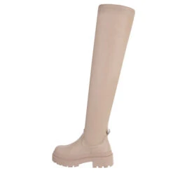 Plateaustiefel Reißverschluss, Blockabsatz, - Beige