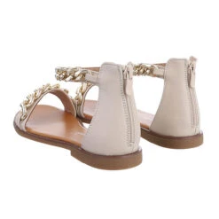 Riemchensandalen Reißverschluss, Blockabsatz, Kette - Beige -Modeschuhe 29121810 03