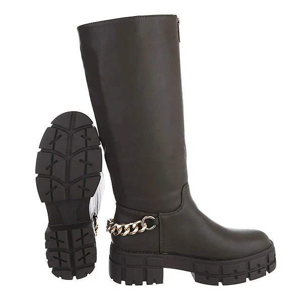 Plateaustiefel Reißverschluss, Blockabsatz, Kette 4 Plateaustiefel Reißverschluss, Blockabsatz, Kette – Bild 2