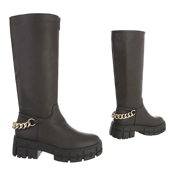 Plateaustiefel Reißverschluss, Blockabsatz, Kette 5 Plateaustiefel Reißverschluss, Blockabsatz, Kette – Bild 3