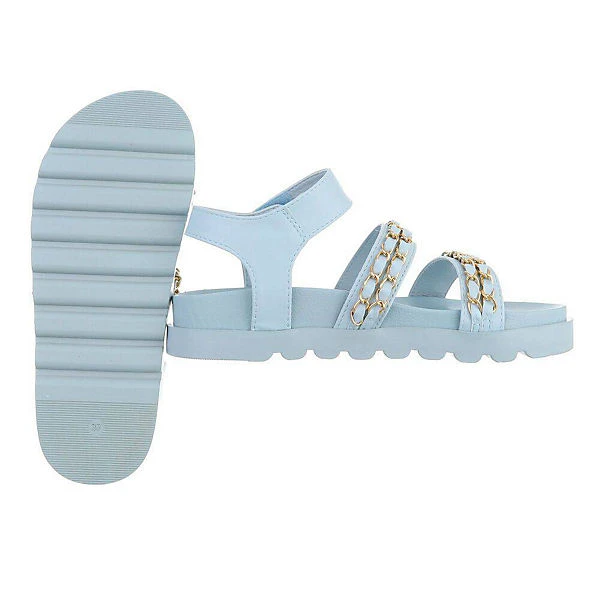 Riemchensandalen Klettverschluss, Flach, Kette 4 Riemchensandalen Klettverschluss, Flach, Kette – Bild 2