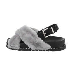 Riemchensandalen Schnalle, Flach, Dekofell