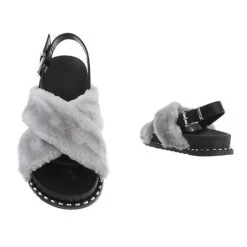 Riemchensandalen Schnalle, Flach, Dekofell -Modeschuhe 29248305 03