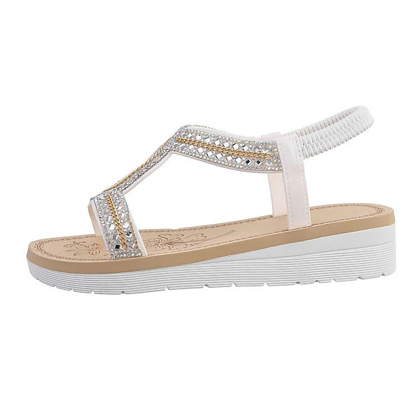 Riemchensandalen , Keilabsatz/Wedge, Riemen, Strass 3 Riemchensandalen , Keilabsatz/Wedge, Riemen, Strass
