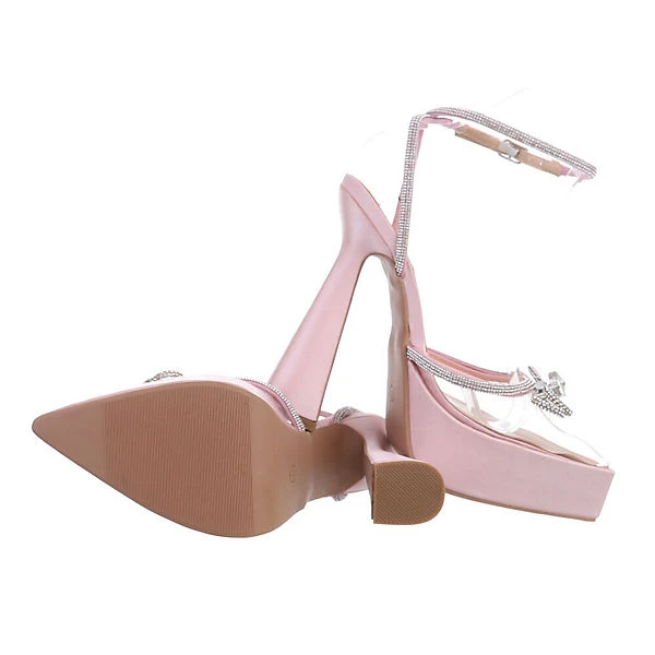 Plateaupumps Knöchelriemen, Blockabsatz, Schleife, Strass, Transparentes Obermaterial 4 Plateaupumps Knöchelriemen, Blockabsatz, Schleife, Strass, Transparentes Obermaterial – Bild 2