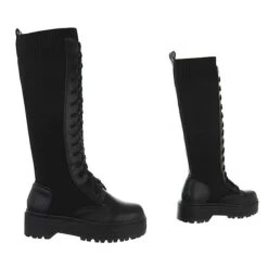 Plateaustiefel Lochschnürung, Blockabsatz, - Schwarz -Modeschuhe 29427337 03