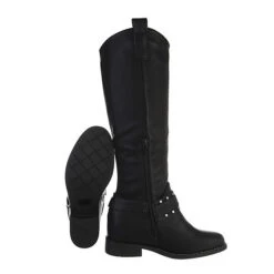 Keilstiefel Reißverschluss, Keilabsatz/Wedge, Nieten - Schwarz -Modeschuhe 29434036 02