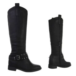Keilstiefel Reißverschluss, Keilabsatz/Wedge, Nieten - Schwarz -Modeschuhe 29434036 03
