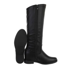 Keilstiefel Reißverschluss, Keilabsatz/Wedge, Used Look - Schwarz -Modeschuhe 29434722 02